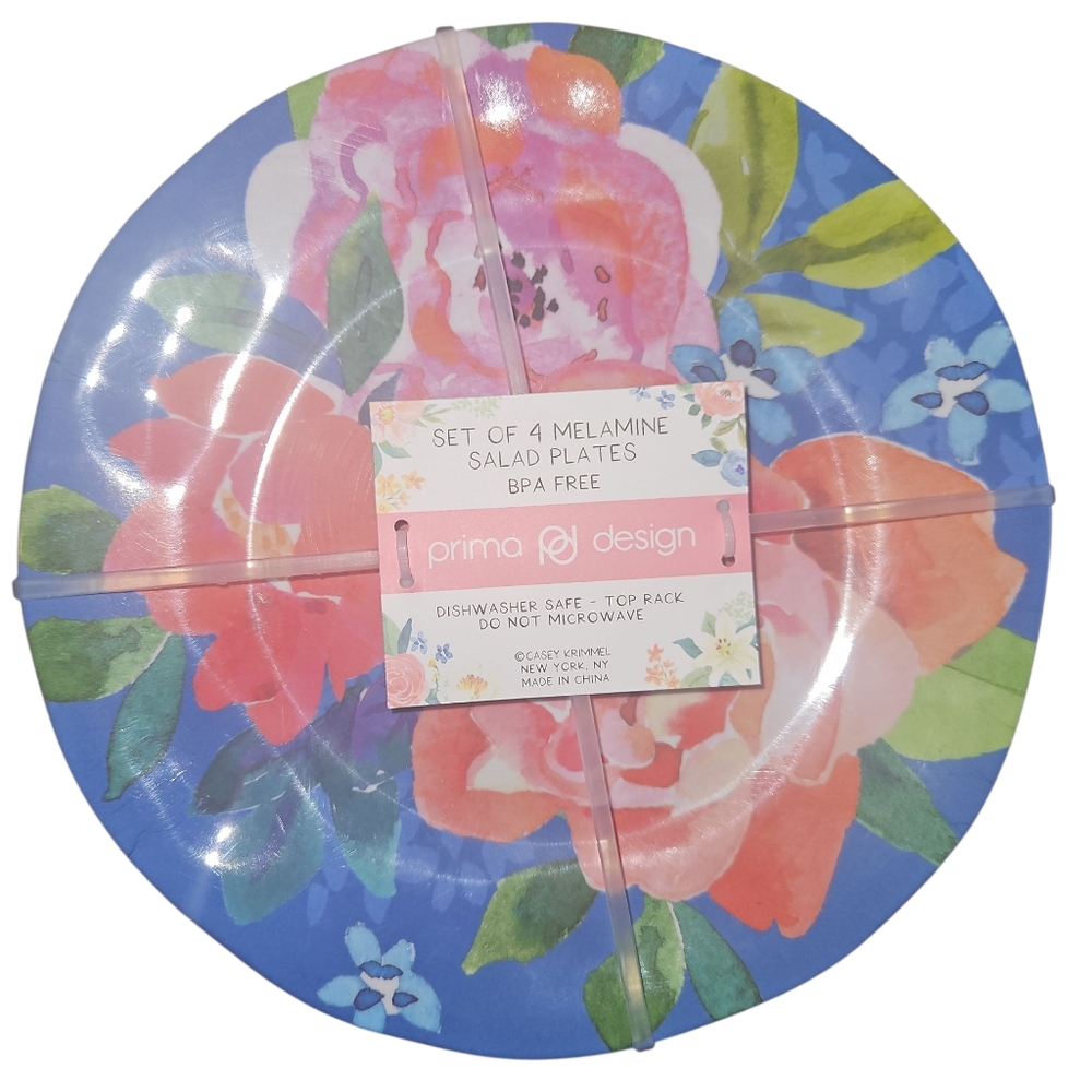 Prima Design Set Of 4 Floral Melamine Salad Plates